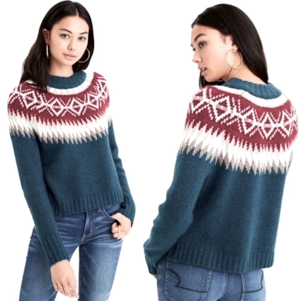 American Eagle Long Sleeve Fair Isle Sweater Cotton Blend, Size Large